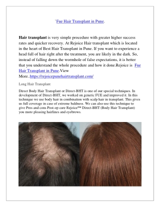 Fue Hair Transplant in Pune.