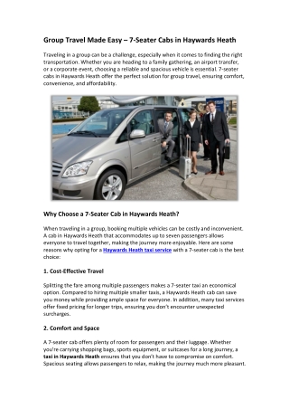 Group Travel Made Easy – 7-Seater Cabs in Haywards Heath