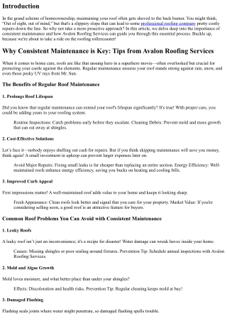 Why Consistent Maintenance is Key: Tips from Avalon Roofing Services.