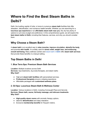 Where to Find the Best Steam Baths in Delhi