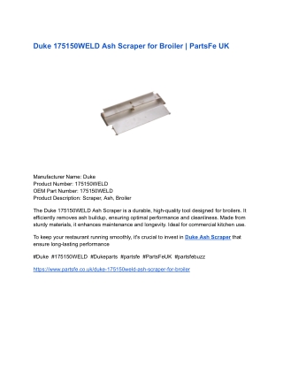 Duke 175150WELD Ash Scraper for Broiler _ PartsFe UK