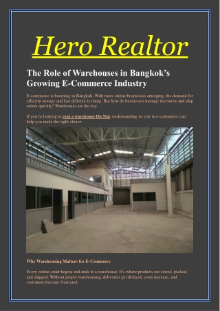 The Role of Warehouses in Bangkok’s Growing E-Commerce Industry
