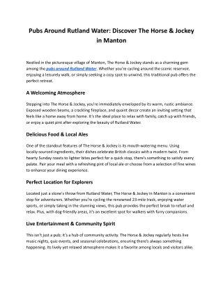 Top Pubs Around Rutland Water | The Horse & Jockey Manton