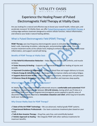Pulsed Electromagnetic Field Therapy at Vitality Oasis