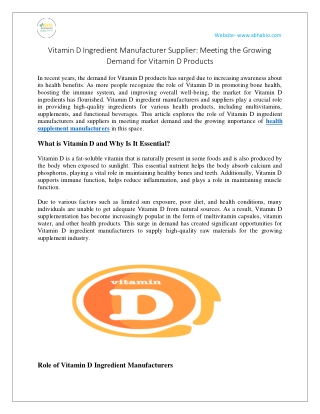 Vitamin D Ingredient Manufacturer Supplier