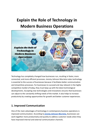 Why Technology Is Essential for Modern Businesses – Jeremy Johnson Murrieta’s Pe