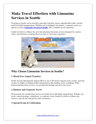 Make Travel Effortless with Limousine Services in Seattle
