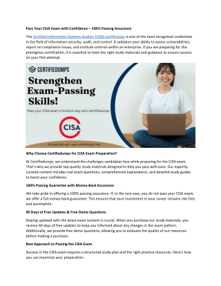 Pass Your CISA Exam with Confidence – 100% Passing Assurance