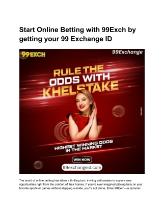 Start Online Betting with 99Exch by getting your 99 Exchange ID