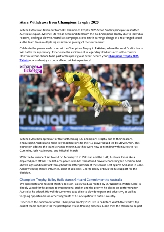 Starc Withdraws from Champions Trophy 2025