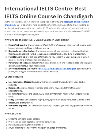 International IELTS Centre Best IELTS Online Course in Chandigarh