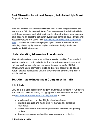 Best Alternative Investment Company in India for High-Growth Opportunities