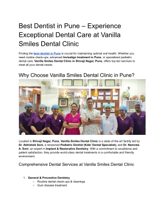 Best Dentist in Pune – Experience Exceptional Dental Care at Vanilla Smiles Dental Clinic