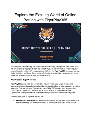 Explore the Exciting World of Online Betting with TigerPlay365