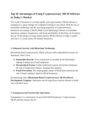 Top 10 Advantages of Using Cryptocurrency MLM Software in Today’s Market