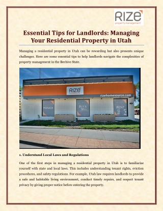 Essential Tips for Landlords Managing Your Residential Property in Utah