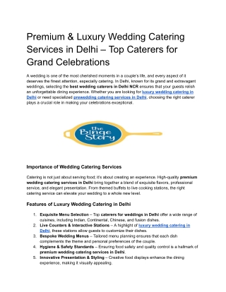 Premium & Luxury Wedding Catering Services in Delhi – Top Caterers for Grand Celebrations