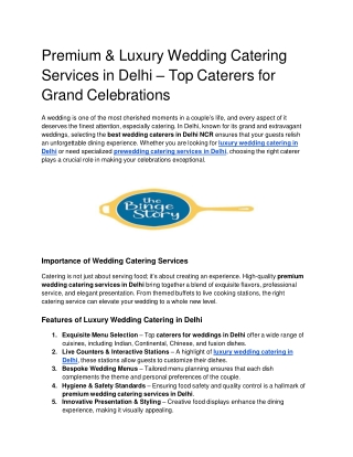 Premium & Luxury Wedding Catering Services in Delhi – Top Caterers for Grand Celebrations
