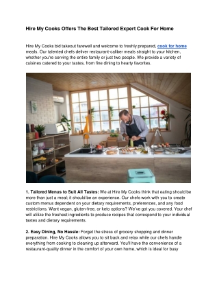 Hire My Cooks Offers The Best Tailored Expert Cook For Home