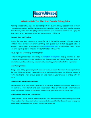 Who Can Help You Plan Your Canada Fishing Trips