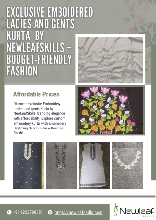 Exclusive Emboidered Ladies and gents Kurta  by NewLeafSkills – Budget-Friendly Fashion