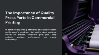 The Importance of Quality Press Parts in Commercial Printing