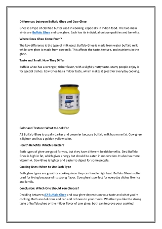 Differences between Buffalo Ghee and Cow Ghee