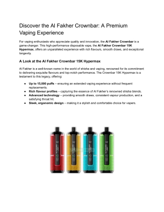 Discover the Al Fakher Crownbar_ A Premium Vaping Experience