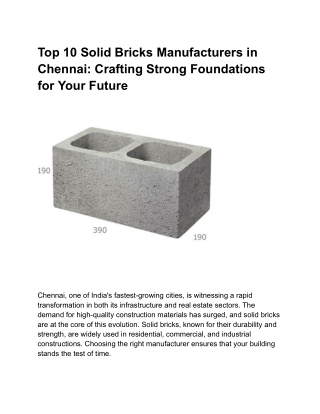Top 10 Solid Bricks Manufacturers in Chennai: Crafting Strong Foundations for Yo