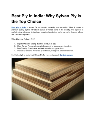 Best Ply in India_ Why Sylvan Ply is the Top Choice