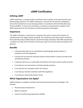 GMP Certification