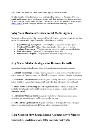 Let’s Make Your Brand Go Viral! Social Media Agency Experts at Work!