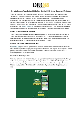 How to Secure Your Lotus365 Online Betting ID