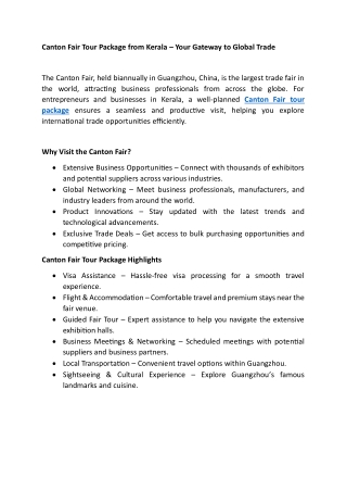 Canton Fair Tour Package from Kerala, Your Gateway to Global Trade