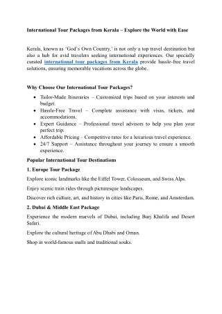 International Tour Packages from Kerala – Explore the World with Ease