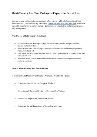 Multi-Country Asia Tour Packages Explore the Best of Asia