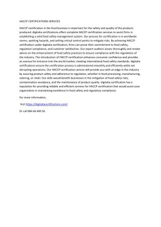 HACCP CERTIFICATIONS SERVICES