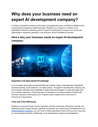 Why does your business need an expert AI development company?