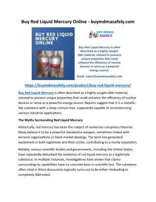 Buy Red Liquid Mercury Online - buymdmasafely