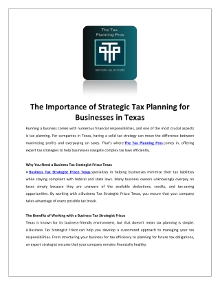 Tax planning business plano texas