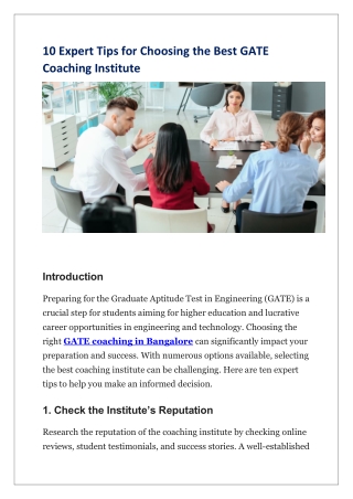 10 Expert Tips for Choosing the Best GATE Coaching Institute
