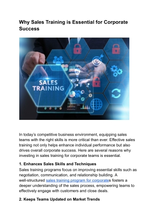 Why Sales Training is Essential for Corporate Success