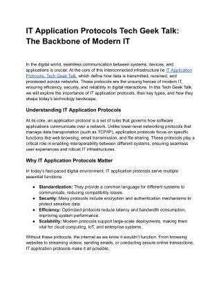 IT Application Protocols Tech Geek Talk_ The Backbone of Modern IT