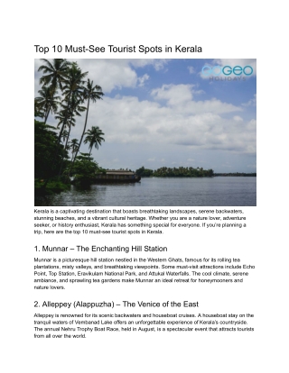 Top 10 Must-See Tourist Spots in Kerala