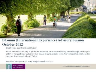 BComm (International Experience) Advisory Session October 2012