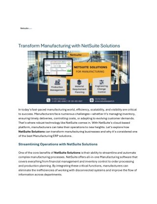 Transform Manufacturing with NetSuite Solutions