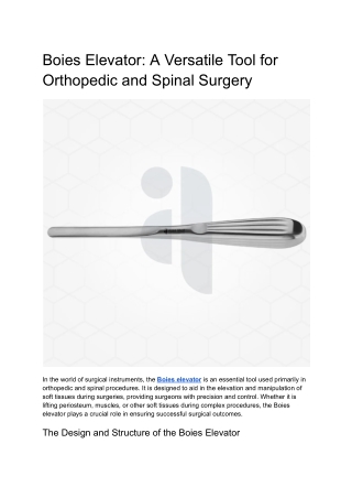 Boies Elevator_ A Versatile Tool for Orthopedic and Spinal Surgery