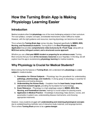 How the Turning Brain App is Making Physiology Learning Easier