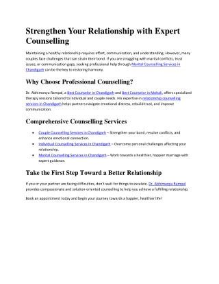 Strengthen Your Relationship with Expert Counselling