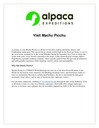 Visit Machu Picchu with Alpaca Expeditions